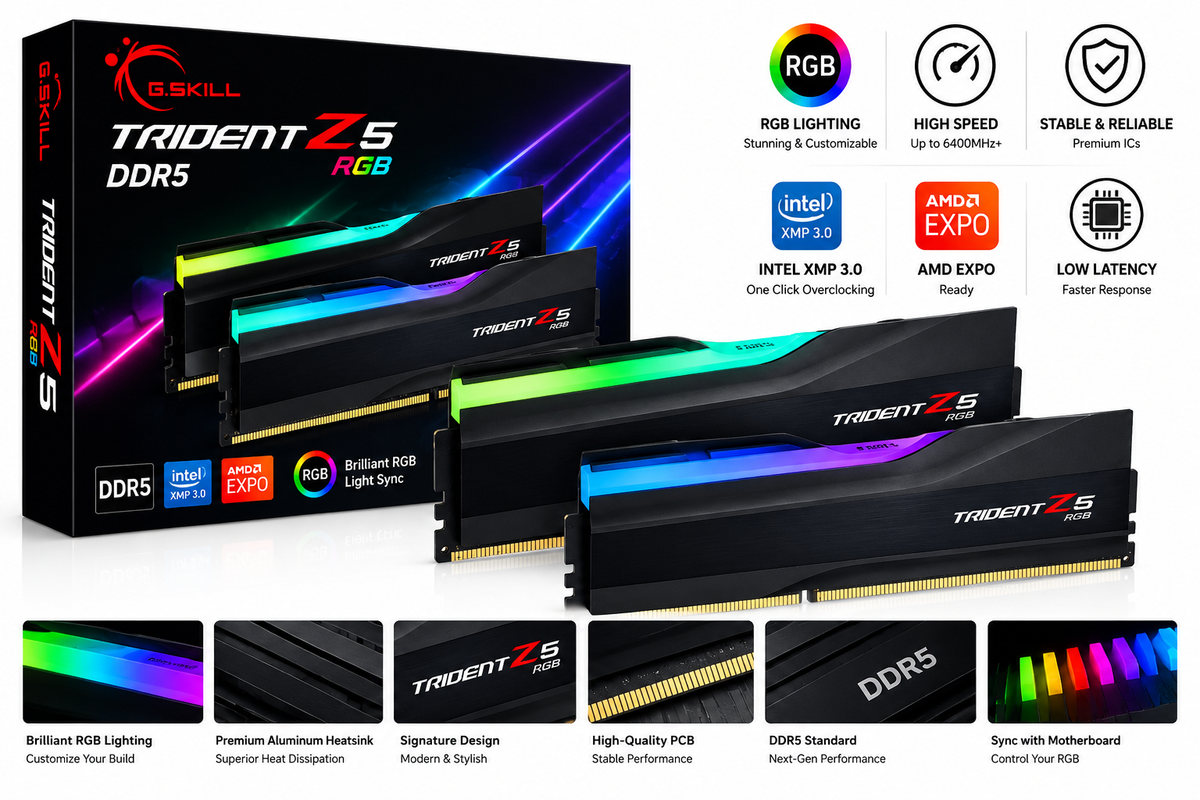G.Skill Trident Z5 RGB 32GB (2x16GB) 6000MT/s CL36 DDR5 RAM