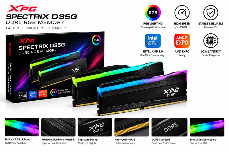XPG Lancer Blade RGB 32GB (2x16GB) 6000MHz C36 DRAM Memory