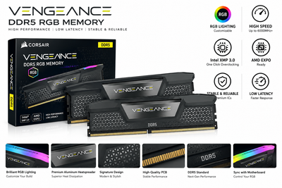 Corsair VENGEANCE 32GB (2x16GB) DDR5 DRAM 6000MT/s CL36 Memory Kit